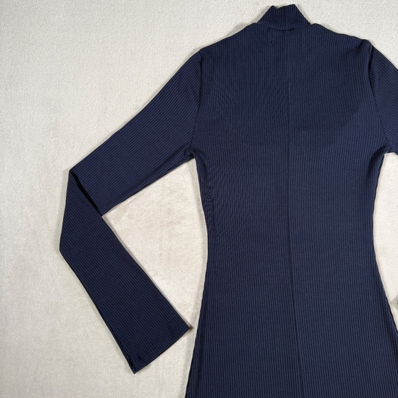 Reformation Dress Womens Small Navy Greer Mock Neck Ribbed Long Sleeve Mini - Picture 7 of 13